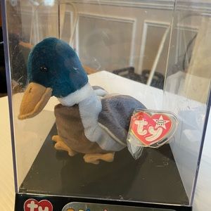 TY Jake the Duck Beanie Babie 1997 Tag Errors Rare, Tag Cover and Display Box